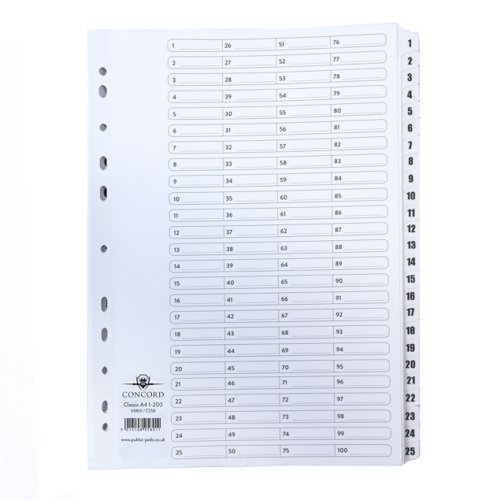 Concord Classic Index 1-200 Numeric A4 White 05801/CS58