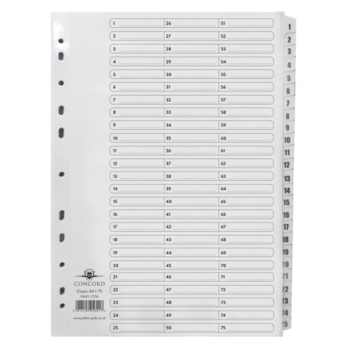 Concord Classic Index 1-75 Numeric A4 White 05601/CS56