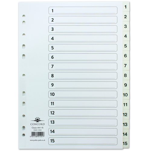 Concord Classic Index 1-15 Numeric A4 White 01401/CS14