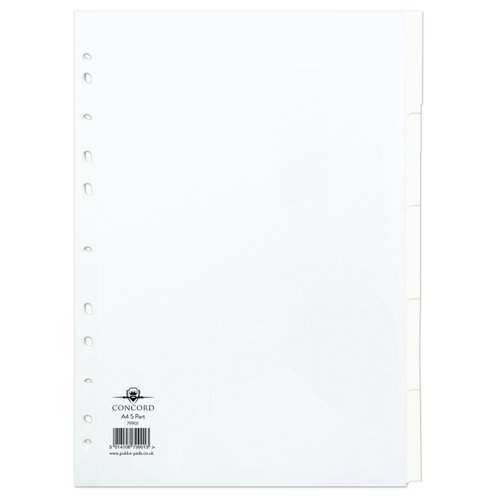 Concord Manilla Subject Dividers 5 Part A4 White 79901