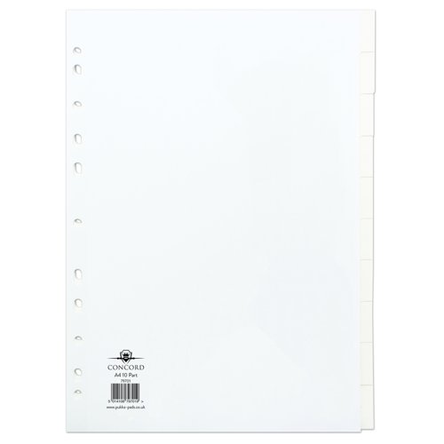 Concord Manilla Subject Dividers 10 Part A4 White 79701