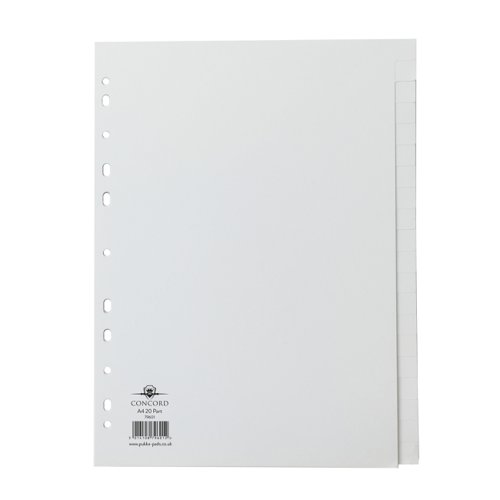 Concord Manilla Subject Dividers 20 Part A4 White 79601