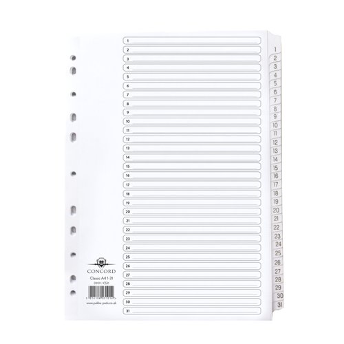 Concord Classic Index 1-31 Numeric A4 White 03101/CS31