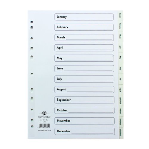Concord Polypropylene Index 12 Part Jan-Dec A4 White 64701