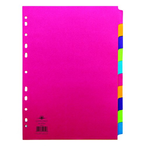 Concord Contrast Subject Dividers 10 Part A4 Assorted 50899