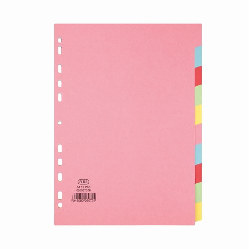 Elba Card Subject Dividers 10 Part A4 Multicolour 400007246