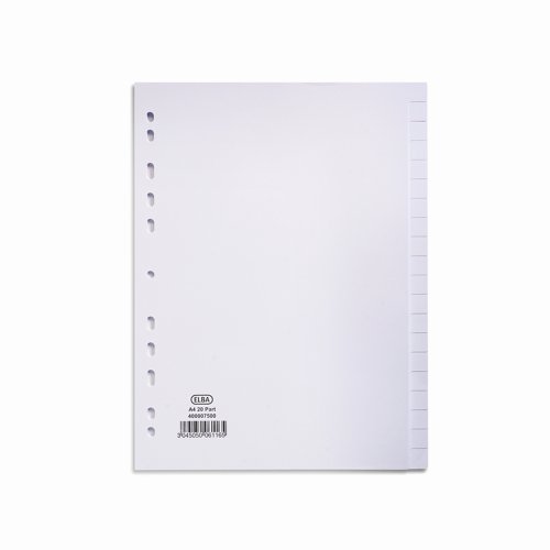 Elba Card Subject Dividers 20 Part A4 White 400007500
