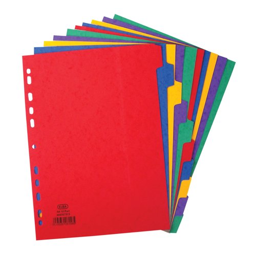 Elba Pressboard Subject Dividers Extra Wide 10 Part A4+ Assorted Colour 400007516