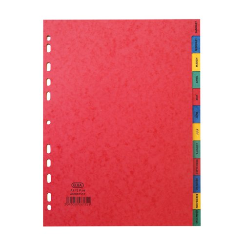 Elba Pressboard Index 12 Part Jan-Dec A4 Assorted Colour 400007517