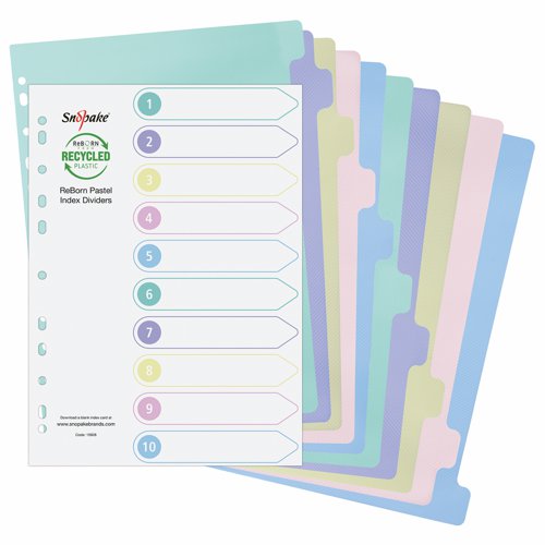 Snopake ReBorn Index Dividers 10 Part Pastel Colours (5 Sets) 15928