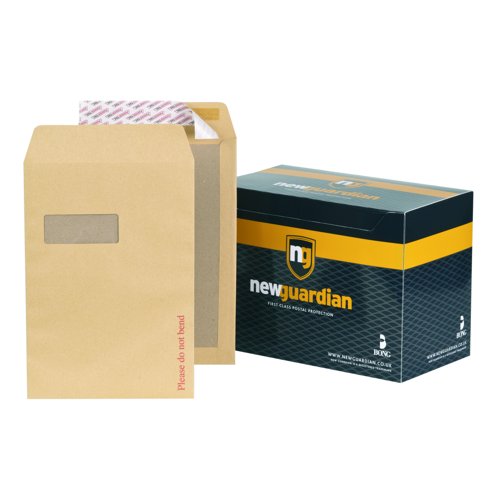 New Guardian Board Backed Envelopes Peel & Seal Window C4 Manilla 130gsm (Pack 125) B26526