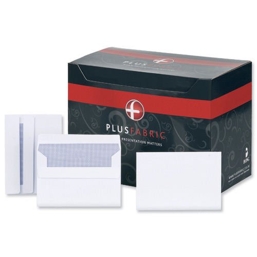 Plus Fabric Wallet Envelopes Self-Seal DL White 120gsm (Pack 500) H25470