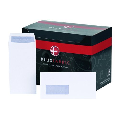 Plus Fabric Wallet Envelopes Self-Seal Window DL White 120gsm (500) J22370