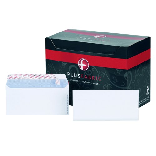 Plus Fabric Wallet Envelopes Peel & Seal Powertac DL White 120gsm (Pack 500) E27370