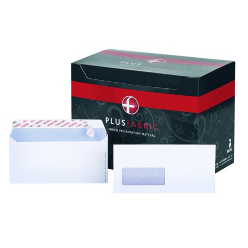 Plus Fabric Wallet Envelopes Self-Seal Window DL White 120gsm (500) C22570