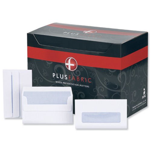 Plus Fabric Wallet Envelopes Self-Seal Window 89x152mm White 120gsm (500) L22070