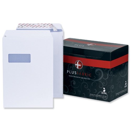 Plus Fabric Pocket Envelopes Easy-Open Peel & Seal Window C4 White 120gsm (250) L23970
