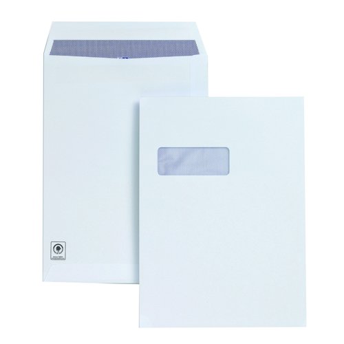 Plus Fabric Pocket Envelopes Self-Seal Window C4 White 120gsm (250) H27070