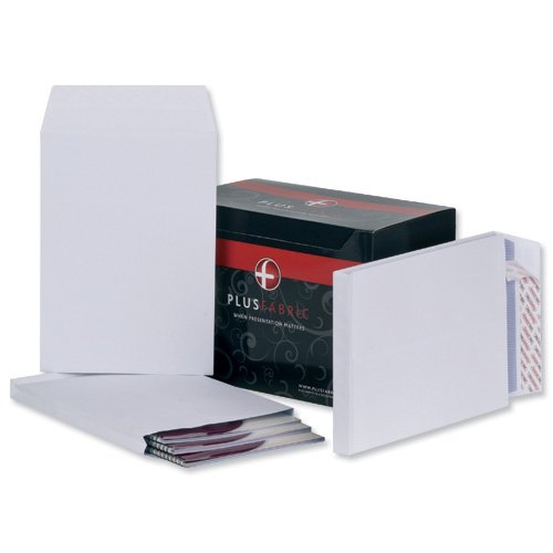 Plus Fabric Gusset Envelopes Peel & Seal Powertac C4x25mm White 120gsm (Pack 100) C26766