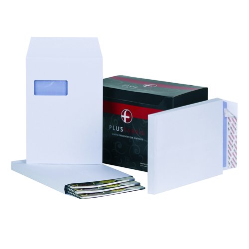 Plus Fabric Gusset Envelopes Peel & Seal Powertac C4x25mm Window White 120gsm (Pack 100) C27566