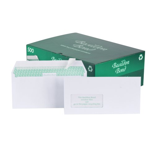 Basildon Bond Wallet Envelopes Peel & Seal Window DL White 100gsm (Pack 500) A80117