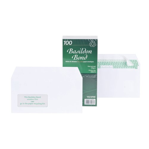 Basildon Bond Wallet Envelopes Peel & Seal Window DL White 100gsm (100) D80276