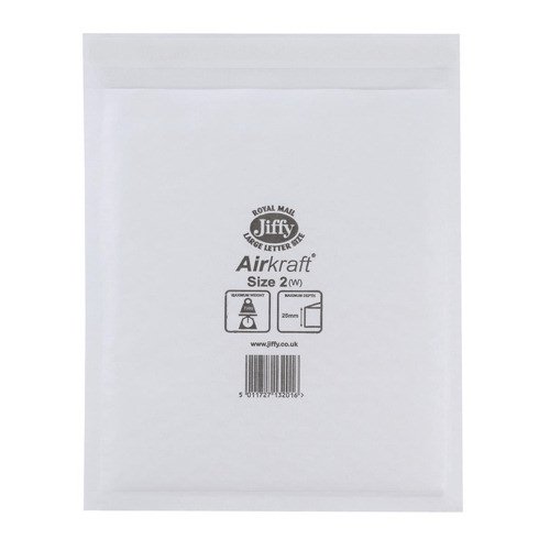 Jiffy Airkraft Bubble Lined Bag Size 2 205x245mm White (Pack 100) JL-2 611435