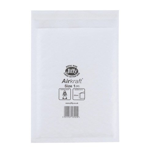 Jiffy Airkraft Bubble Lined Bag Size 1 170x245mm White (10) JL-AMP-1-10