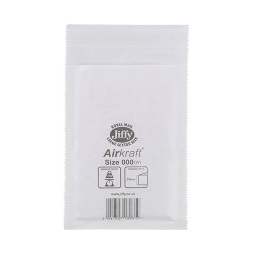 Jiffy Airkraft Bubble Lined Bag Size 000 90x144mm White (Pack 200) JL-000 668100