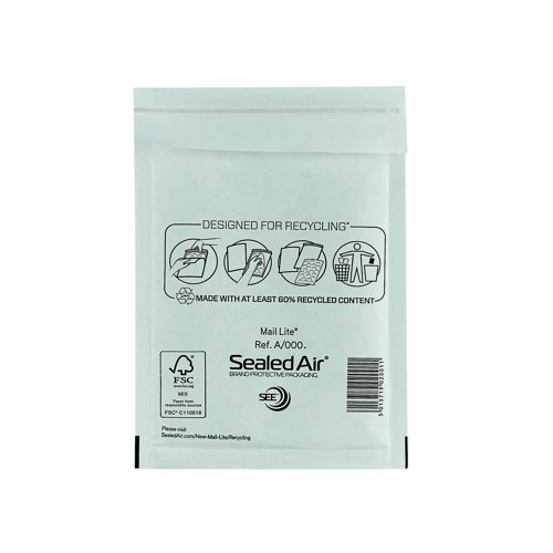 Mail Lite Bubble Lined Bag A/000 110x160mm White (Pack 100) MLW000 612057