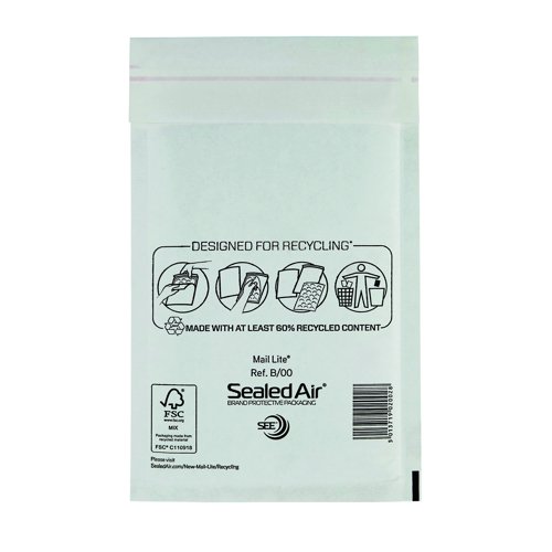 Mail Lite Bubble Lined Bag B/00 120x210mm White (Pack 100) WLW00 612058
