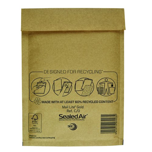 Mail Lite Bubble Lined Bag C/0 150x210m Gold (Pack 100) MLG0 612070
