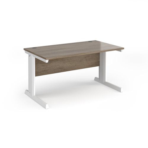 Vivo Straight Desk 1400x800x725mm White Frame/Grey Nebraska Oak Top V14-WH-NO