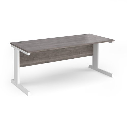 Vivo Straight Desk 1800x800x725mm White Frame/Grey Oak Top V18-WH-GO