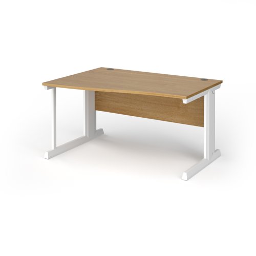 Vivo Wave Desk Left Hand 1400x800-990x725mm White Frame/Oak Top VWL14-WH-O