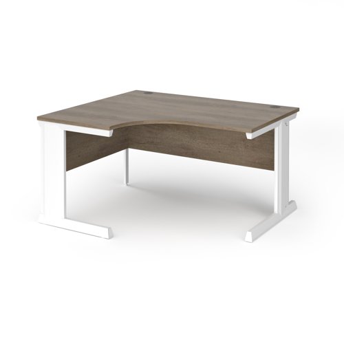 Vivo Ergonomic Desk Left Hand 1400x800-1200x725mm White Frame/Grey Nebraska Oak Top VEL14-WH-NO
