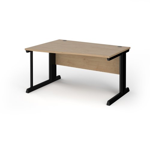 Vivo Wave Desk Left Hand 1400x800-990x725mm Black Frame/Kendal Oak Top VWL14-K-KO
