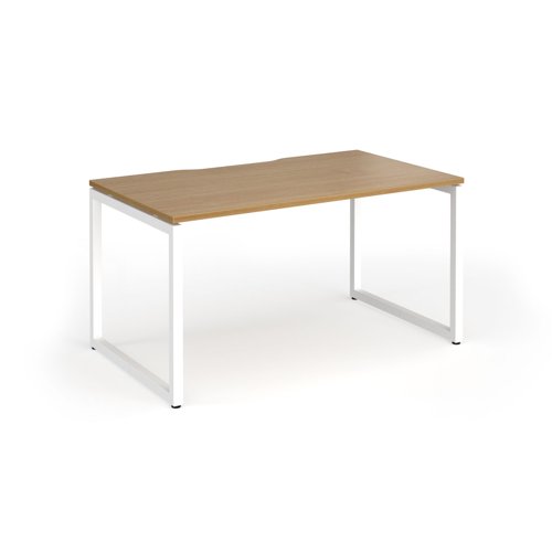 Connex+ Single Desk 1400x800mm White O-Frame/Oak Top HCO148-WH-O