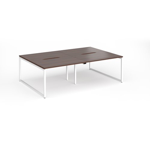 Connex+ Double Back-to-Back Desk 2400x1600mm White O-Frame/Walnut Top HCO2416-WH-W