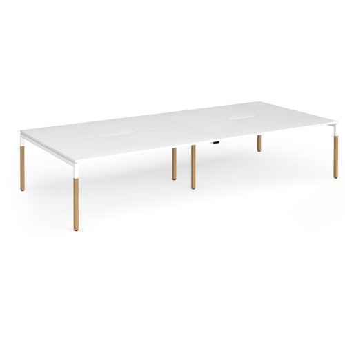 Connex+ Double Back-to-Back Desk 3600x1600mm Wood Goal Post Frame/White Top GWCO36L16-WH-WH