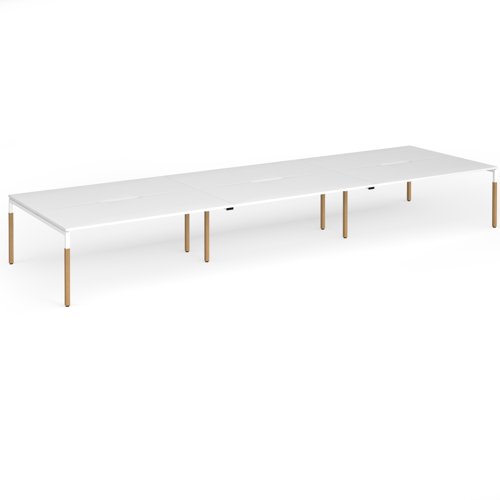Connex+ Triple Back-to-Back Desk 5400x1600mm Wood Goal Post Frame/White Top GWCO5416-WH-WH