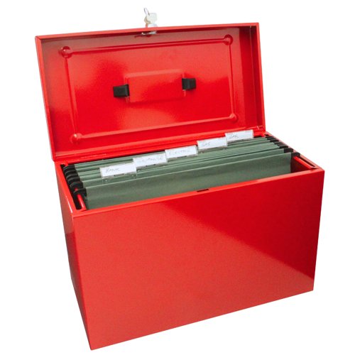 Metal Home File Box Foolscap Red