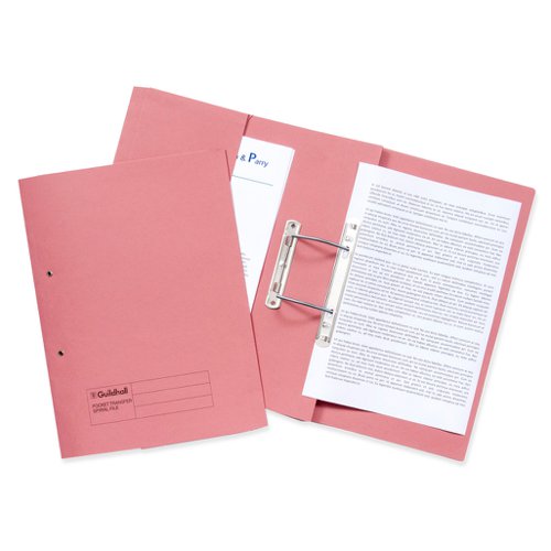 Guildhall Transfer Spiral Pocket File Foolscap Pink 315gsm 349-PNKZ