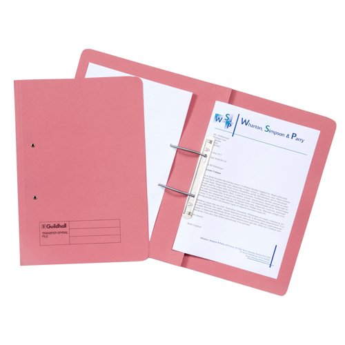 Guildhall Transfer Spiral File Foolscap Pink 420gsm 211/7006