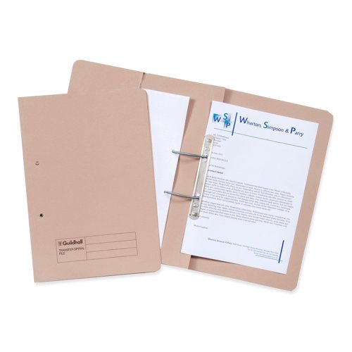 Guildhall Transfer Spiral Pocket File Foolscap Buff 420gsm 211-6001