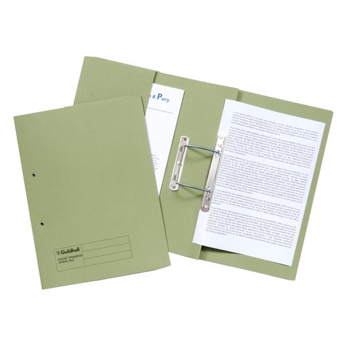 Guildhall Transfer Spiral Pocket File Foolscap Green 420gsm 211-6002