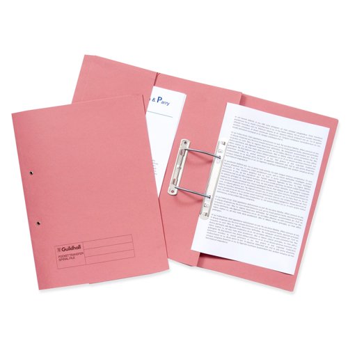 Guildhall Transfer Spiral Pocket File Foolscap Pink 420gsm 211-6006