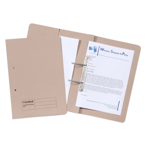Guildhall Transfer Spiral Pocket File Foolscap Buff 285gsm