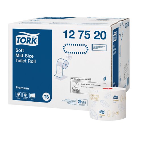 Tork T6 Mid Size Soft 2-ply Toilet Roll 90m (Pack 27) 127520