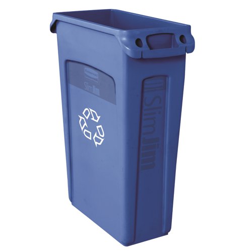 Rubbermaid Slim Jim Recycling System Venting Container Blue FG354007Blue